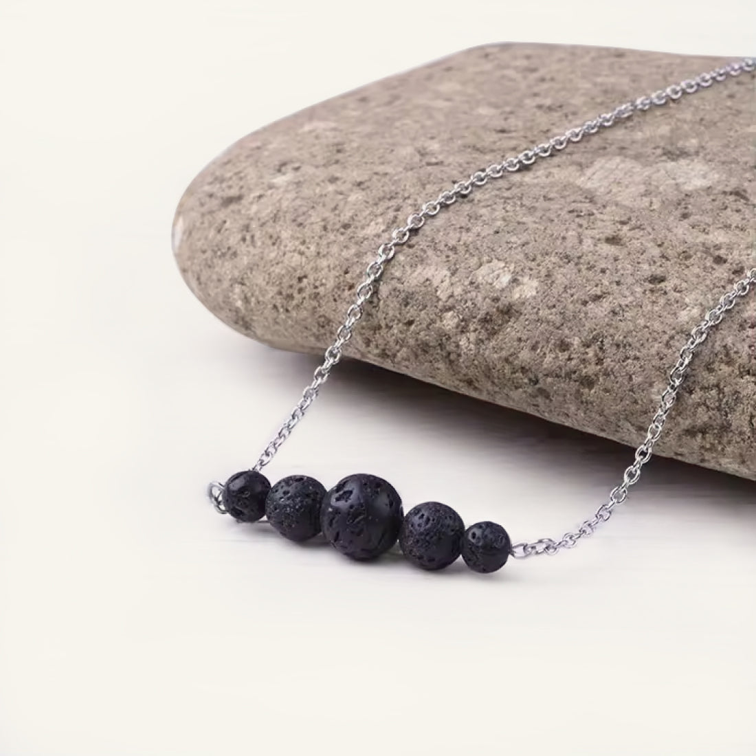 Lava Stone Five Silver Necklace